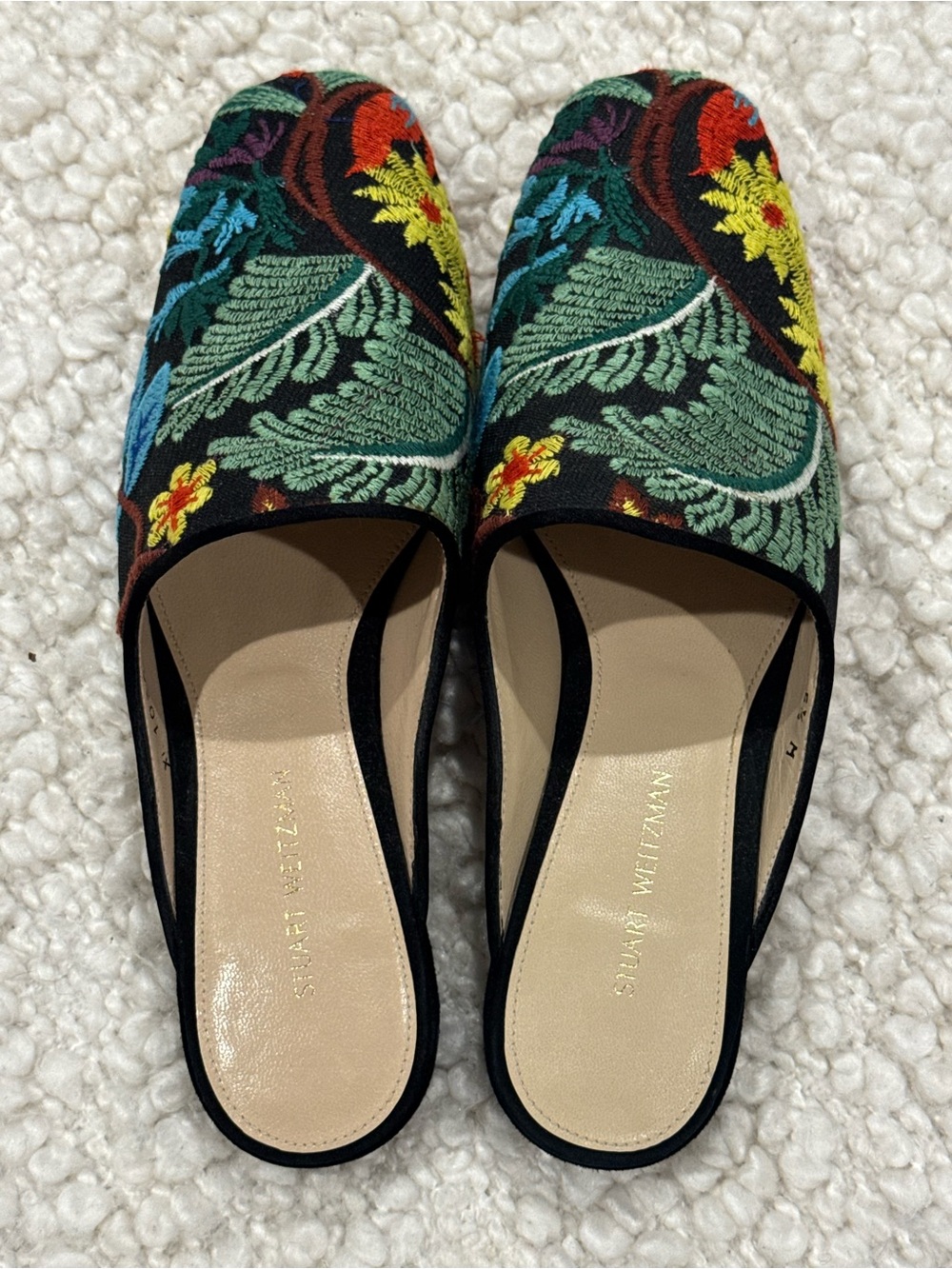 Stuart Weitzman Embroidered Botanical Mule Slides 5.5M